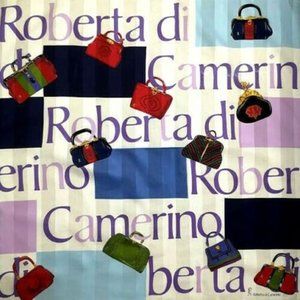 Roberta Di Camerino Red Navy Green Purple Purse Print Cotton Scarf